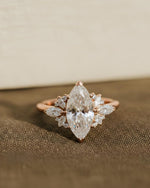 Load image into Gallery viewer, 1 Ct Marquise Cut Moissanite ring , 14k Gold Cluster Engagement ring, Vintage Inspired