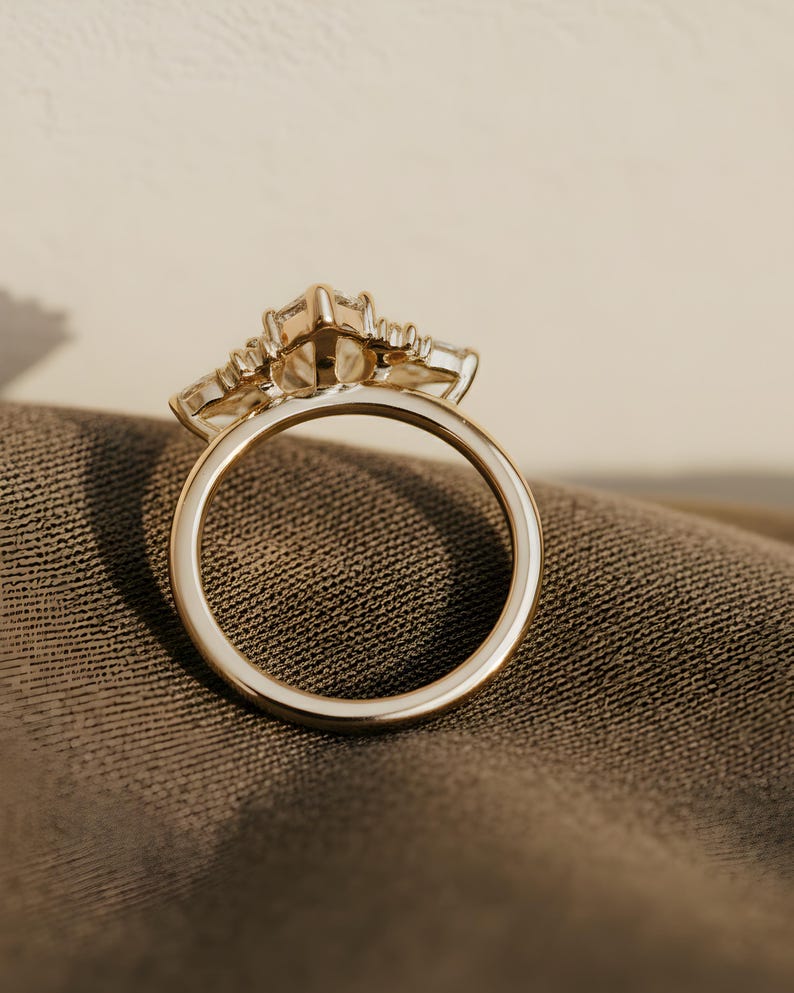 1 Ct Marquise Cut Moissanite ring , 14k Gold Cluster Engagement ring, Vintage Inspired