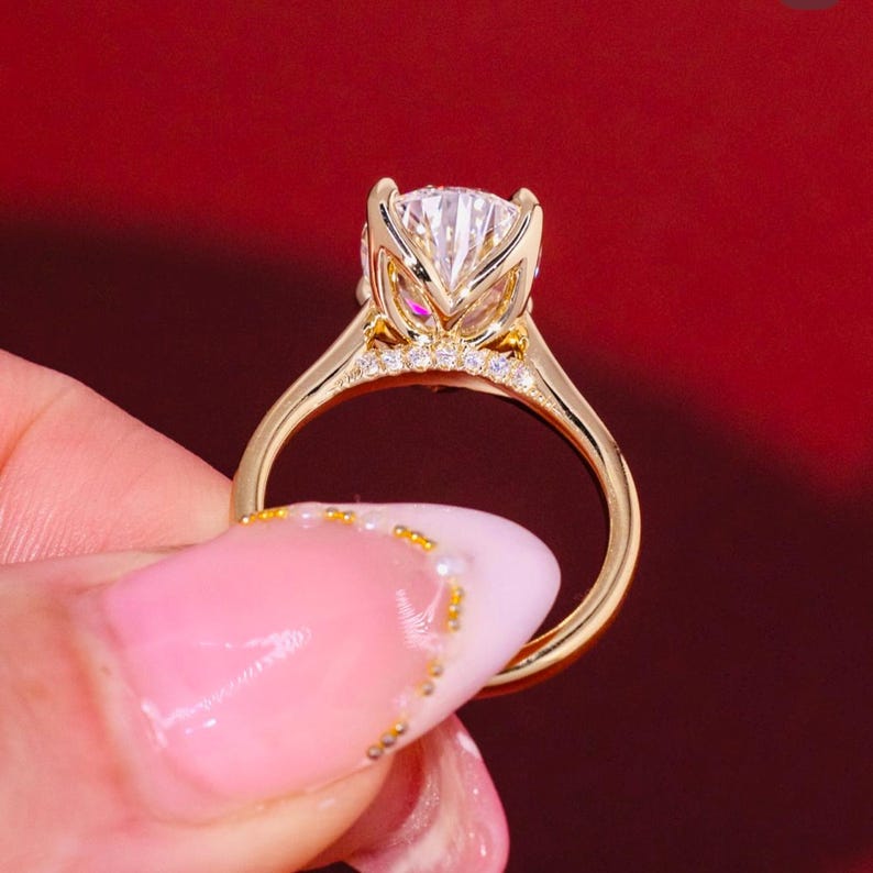 Tulip Pear Lab Diamond Engagement Ring Plain Band E VS IGI image 4