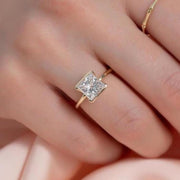 Half Bezel Set 2CT Princess Cut Moissanite Engagement Ring, Solitaire 14k Gold Square Cut Anniversary Ring, Modern Proposal Ring For Her image 1