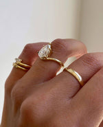 Load image into Gallery viewer, East West Pear Engagement Ring, Colourless Pear Moissanite Diamond, Bezel Set Horizontal Bypass 14K Gold image 2