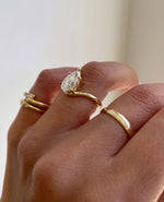 Load image into Gallery viewer, East West Pear Engagement Ring, Colourless Pear Moissanite Diamond, Bezel Set Horizontal Bypass 14K Gold image 4