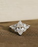 Load image into Gallery viewer, 1 Ct Marquise Cut Moissanite ring , 14k Gold Cluster Engagement ring, Vintage Inspired