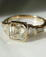 Asscher 3.0tcw Lab Diamond Ring | Full Bezel Setting | Five Stone | Forever Ring Wedding Ring Side Stone Ring IGI Certified image 2