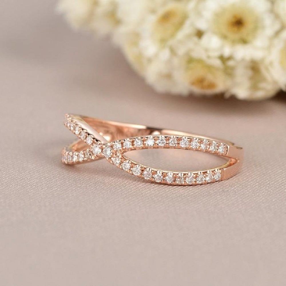 INFINITY ROSE GOLD RING HALF ETERNITY MINIMALIST WEDDING BANDS MATCHING BAND MOISSANITE RING