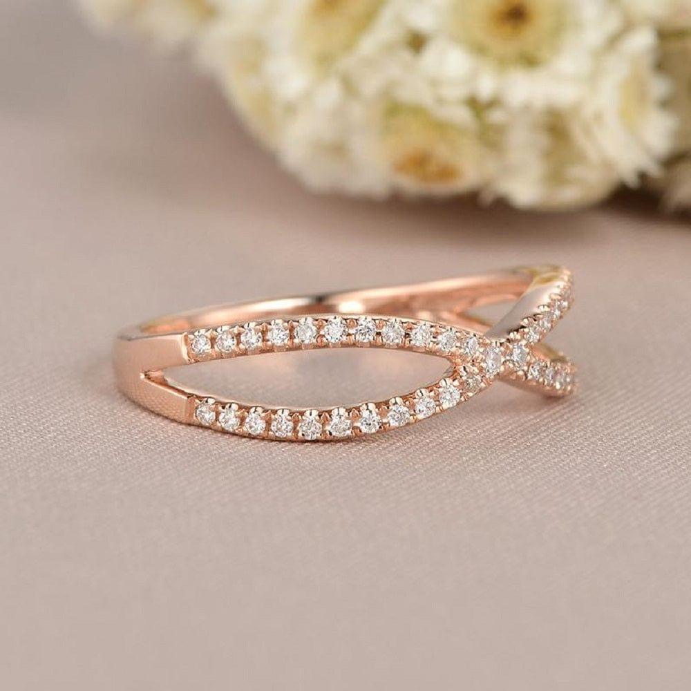 INFINITY ROSE GOLD RING HALF ETERNITY MINIMALIST WEDDING BANDS MATCHING BAND MOISSANITE RING