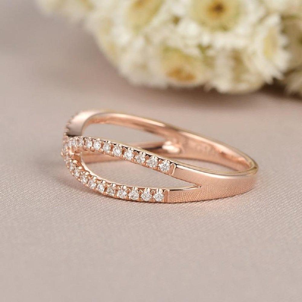 INFINITY ROSE GOLD RING HALF ETERNITY MINIMALIST WEDDING BANDS MATCHING BAND MOISSANITE RING