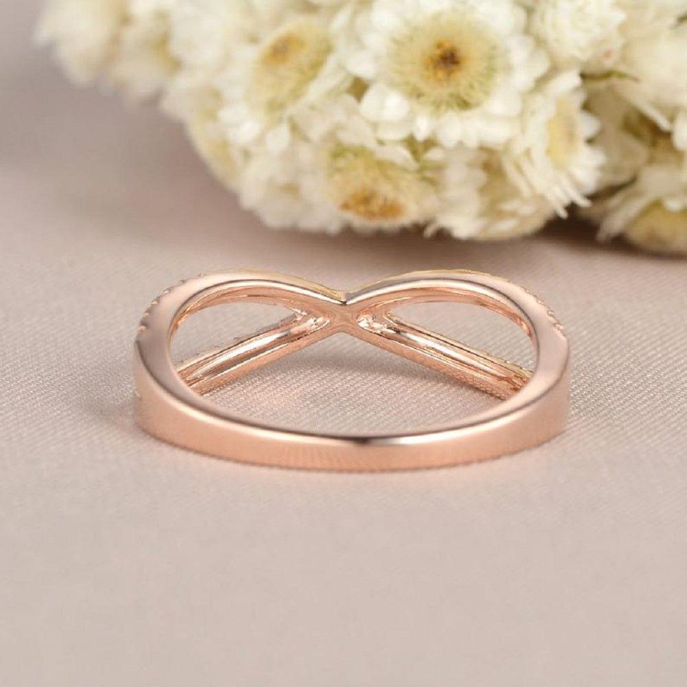 INFINITY ROSE GOLD RING HALF ETERNITY MINIMALIST WEDDING BANDS MATCHING BAND MOISSANITE RING