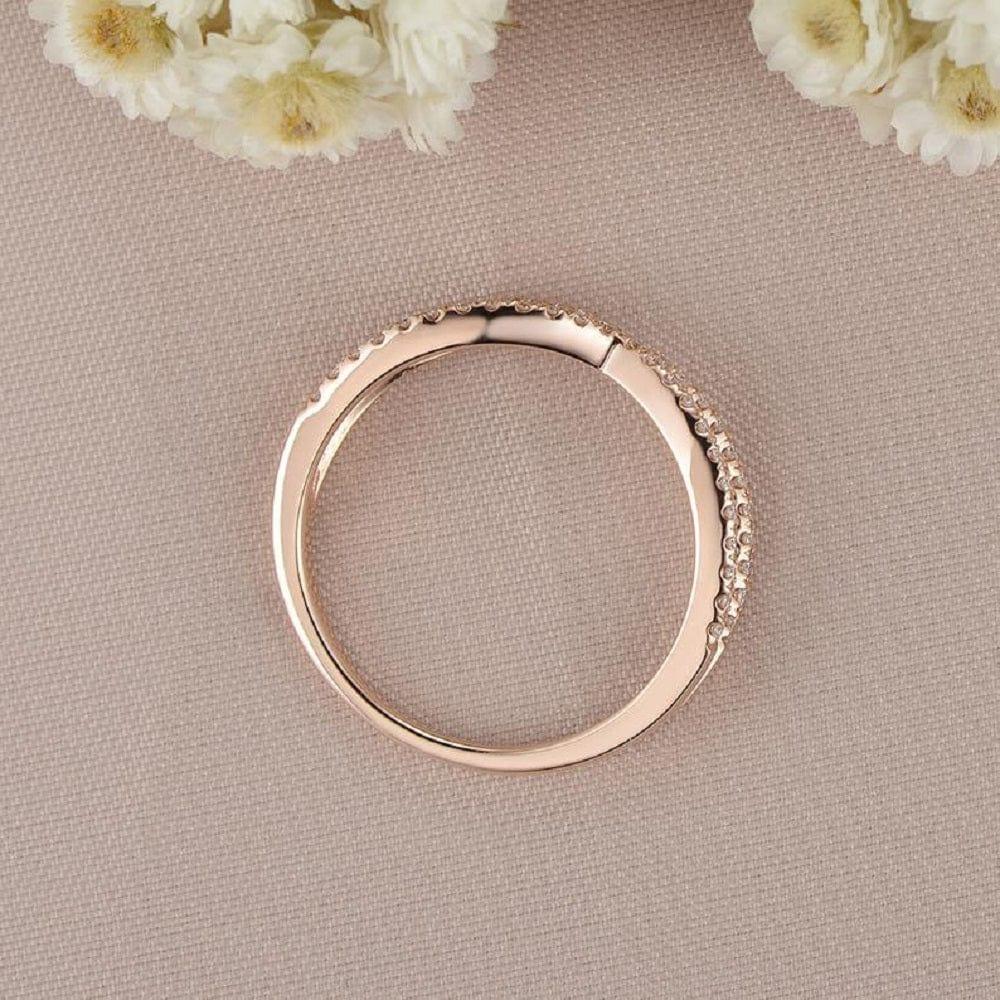 INFINITY ROSE GOLD RING HALF ETERNITY MINIMALIST WEDDING BANDS MATCHING BAND MOISSANITE RING