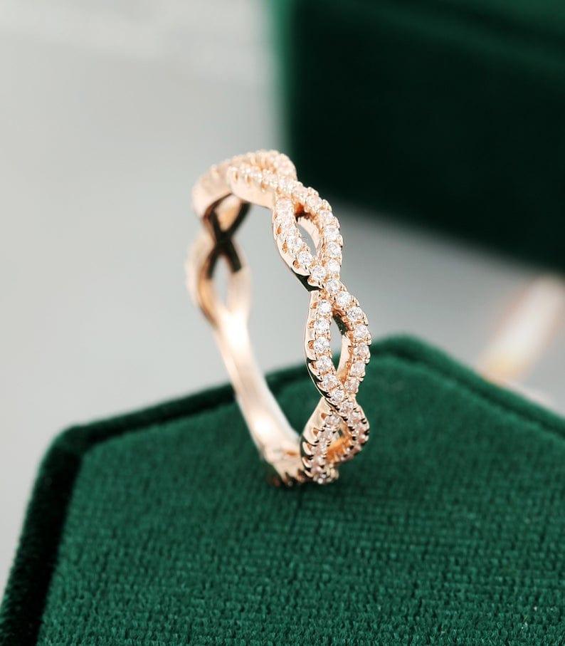 INFINITY ROSE GOLD UNIQUE ETERNITY VINTAGE CROSS MOISSANITE WEDDING BAND FOR HER