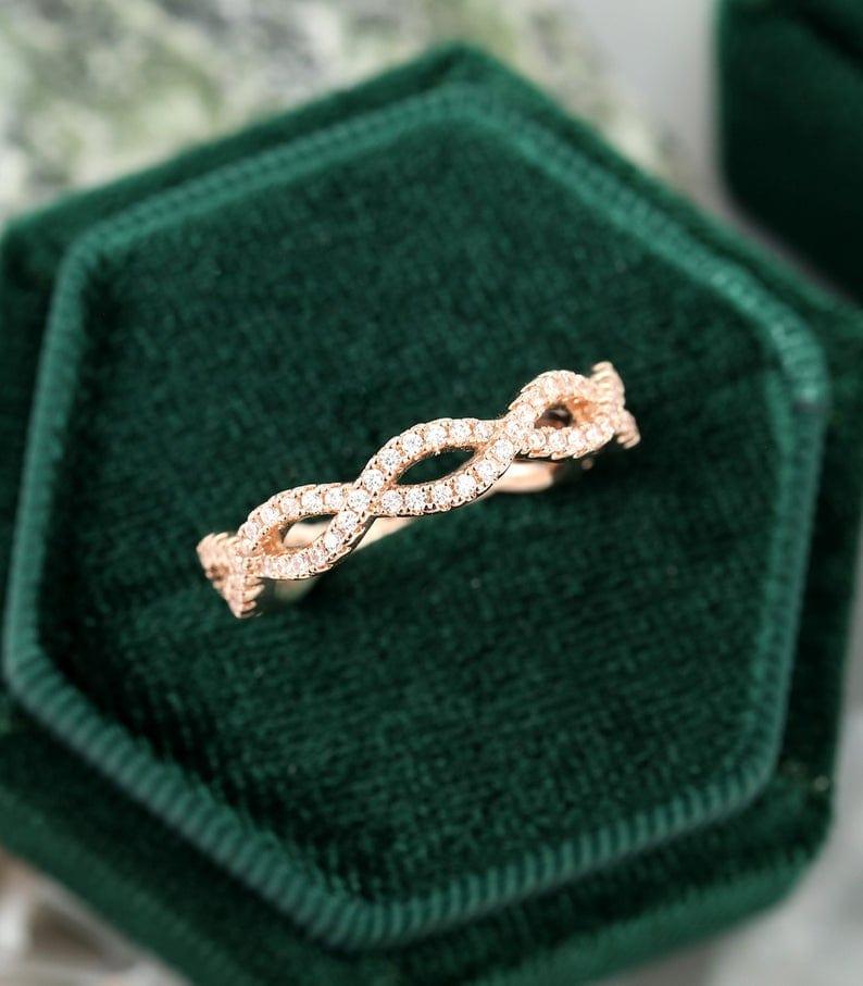 INFINITY ROSE GOLD UNIQUE ETERNITY VINTAGE CROSS MOISSANITE WEDDING BAND FOR HER