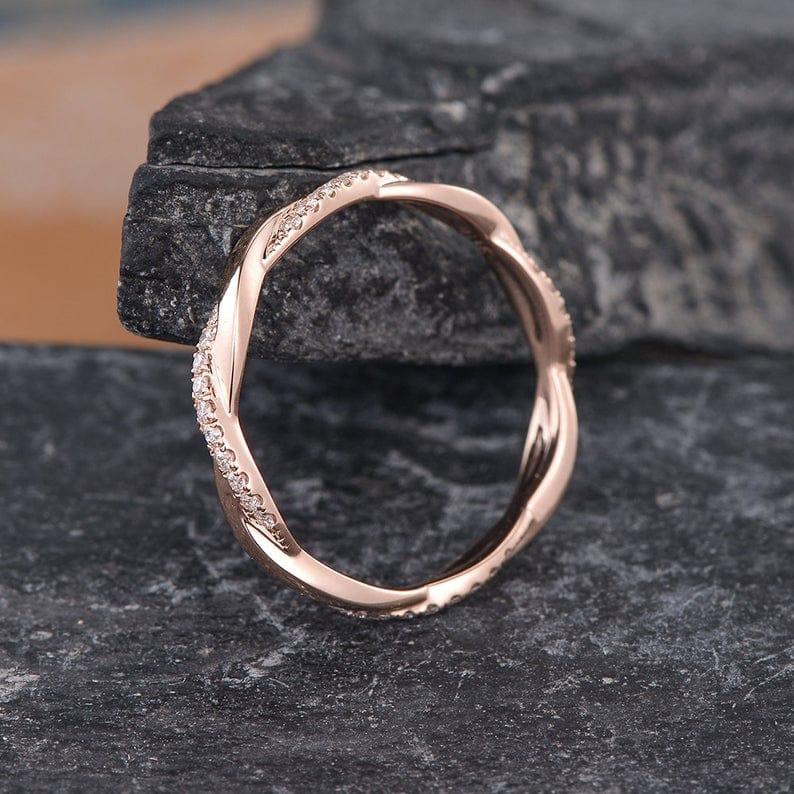 INFINITY TWIST ROSE GOLD MATCHING DELICATE DAINTY MOISSANITE WEDDING BAND FOR WOMEN