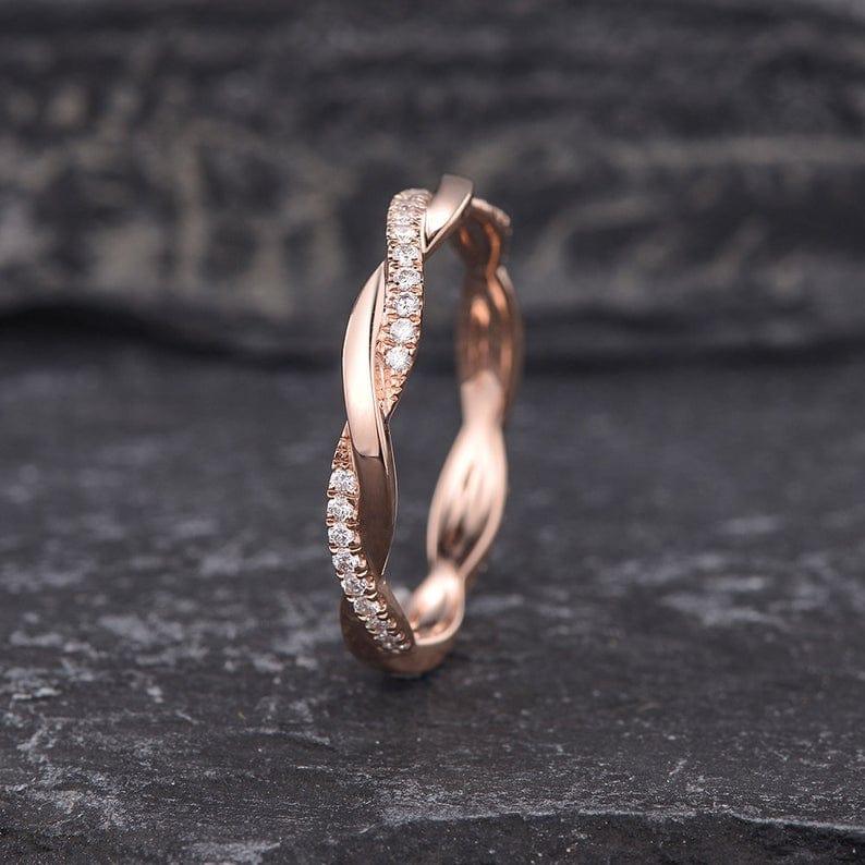 INFINITY TWIST ROSE GOLD MATCHING DELICATE DAINTY MOISSANITE WEDDING BAND FOR WOMEN