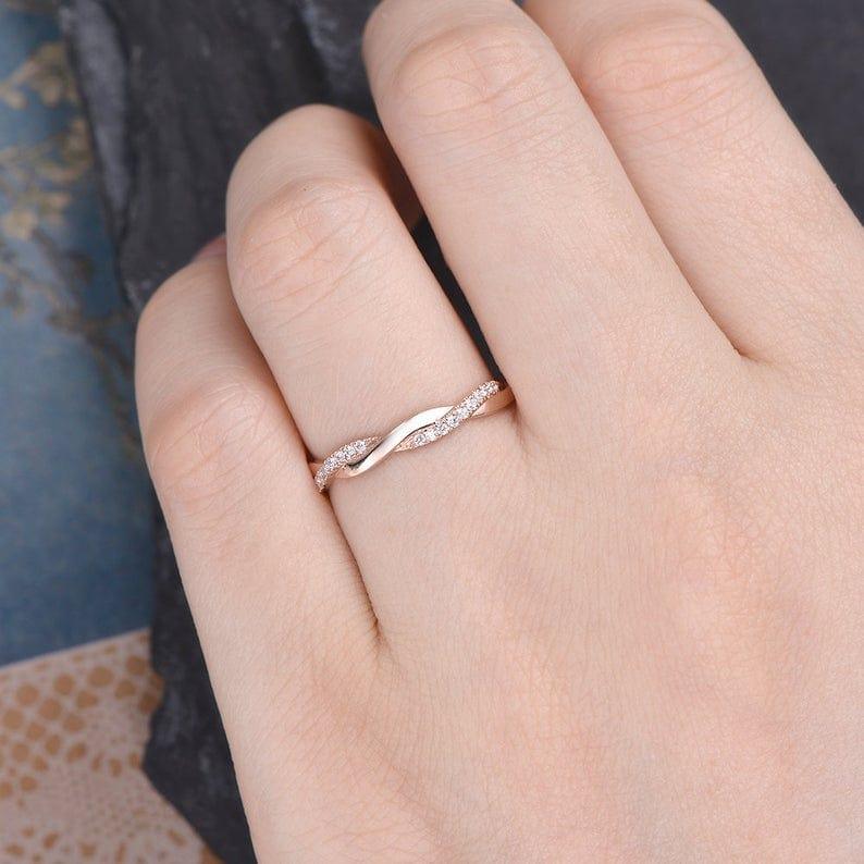 INFINITY TWIST ROSE GOLD MATCHING DELICATE DAINTY MOISSANITE WEDDING BAND FOR WOMEN