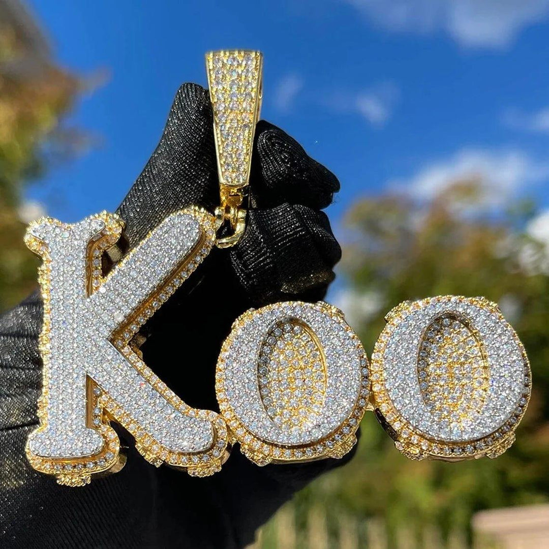 KOO CUSTOM LETTER MOISSANITE HIP HOP CHARM PENDANT ICED OUT MOISSANITE PENDANT