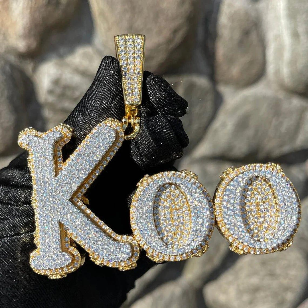 KOO CUSTOM LETTER MOISSANITE HIP HOP CHARM PENDANT ICED OUT MOISSANITE PENDANT