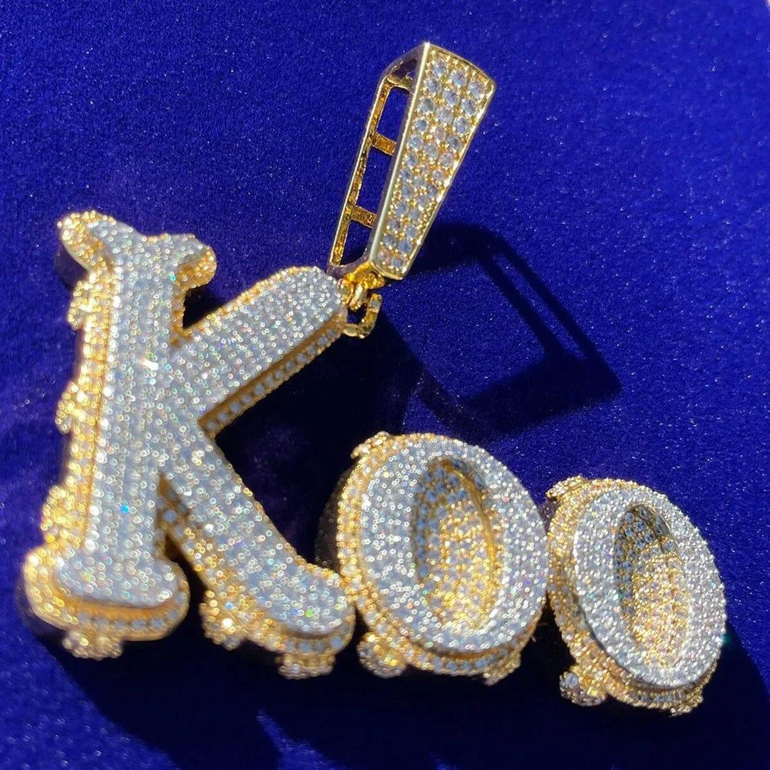 KOO CUSTOM LETTER MOISSANITE HIP HOP CHARM PENDANT ICED OUT MOISSANITE PENDANT