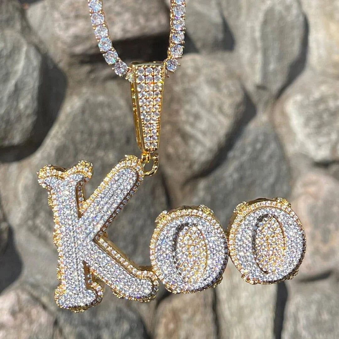 KOO CUSTOM LETTER MOISSANITE HIP HOP CHARM PENDANT ICED OUT MOISSANITE PENDANT