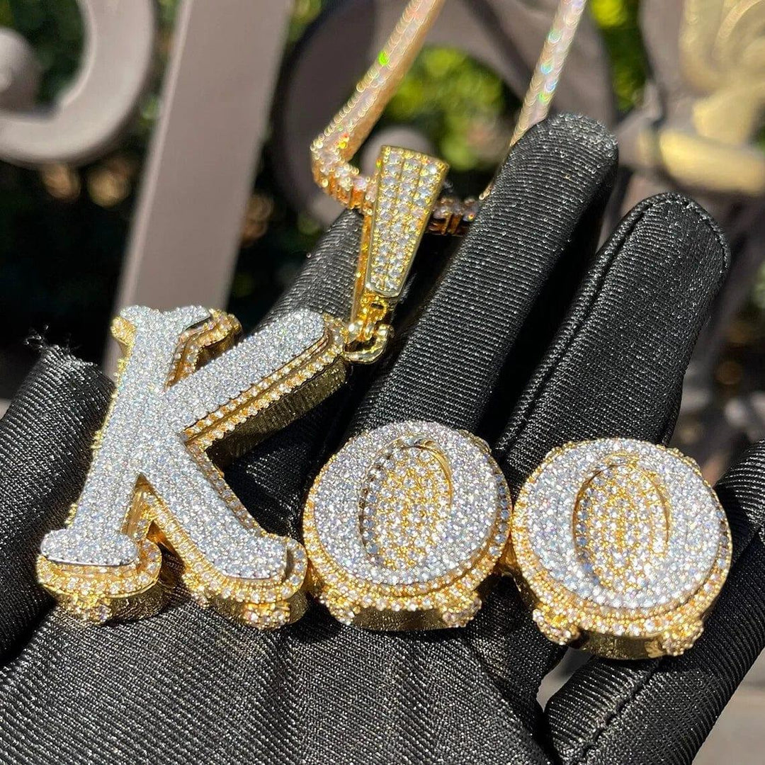 KOO CUSTOM LETTER MOISSANITE HIP HOP CHARM PENDANT ICED OUT MOISSANITE PENDANT