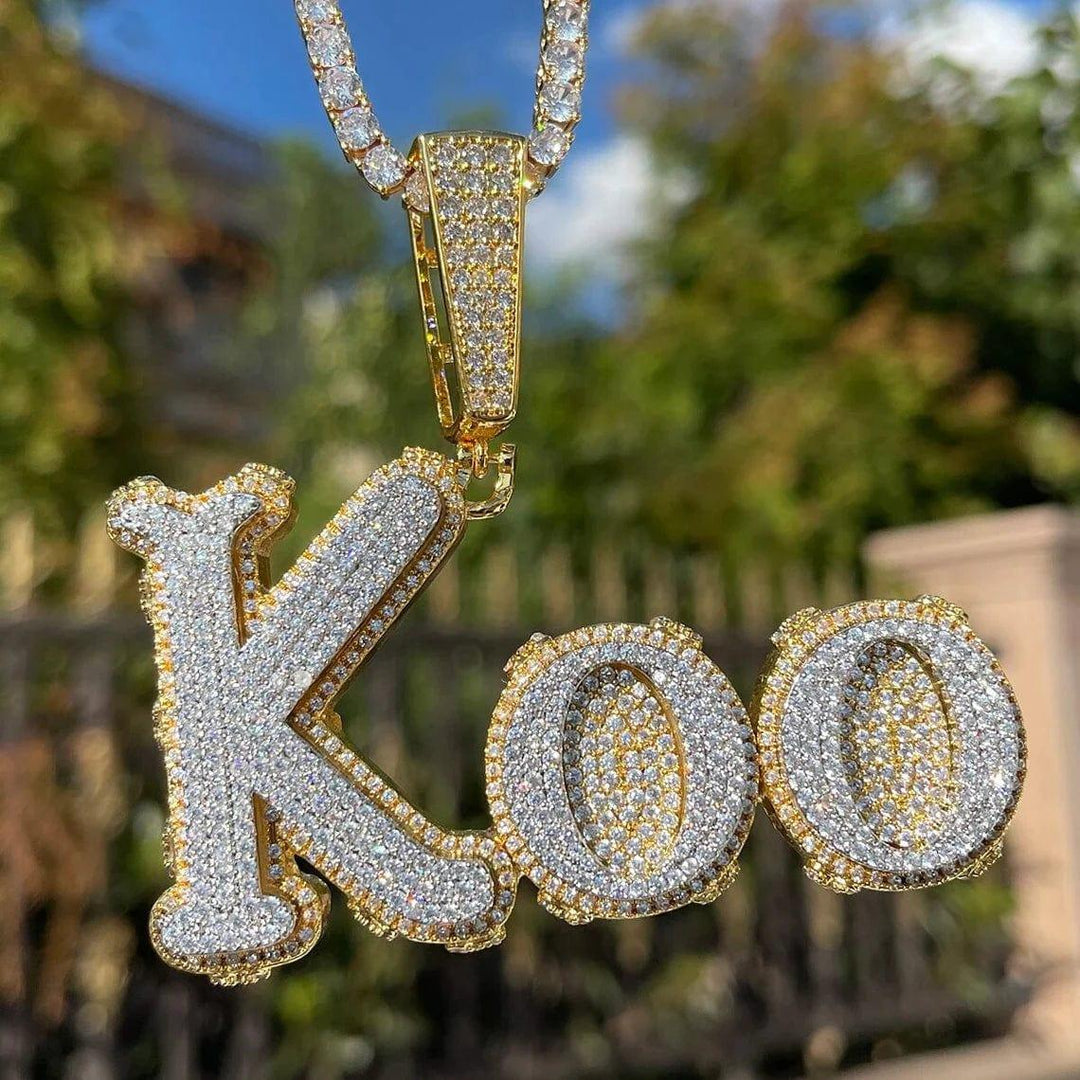 KOO CUSTOM LETTER MOISSANITE HIP HOP CHARM PENDANT ICED OUT MOISSANITE PENDANT