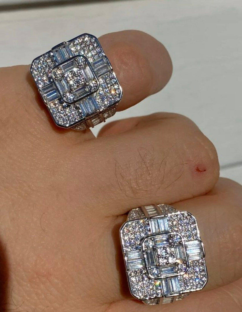 LUXURY HIP HOP FULLY ICED OUT MOISSANITE BAGUETTE DIAMOND CHAMPION MEN’S RINGS