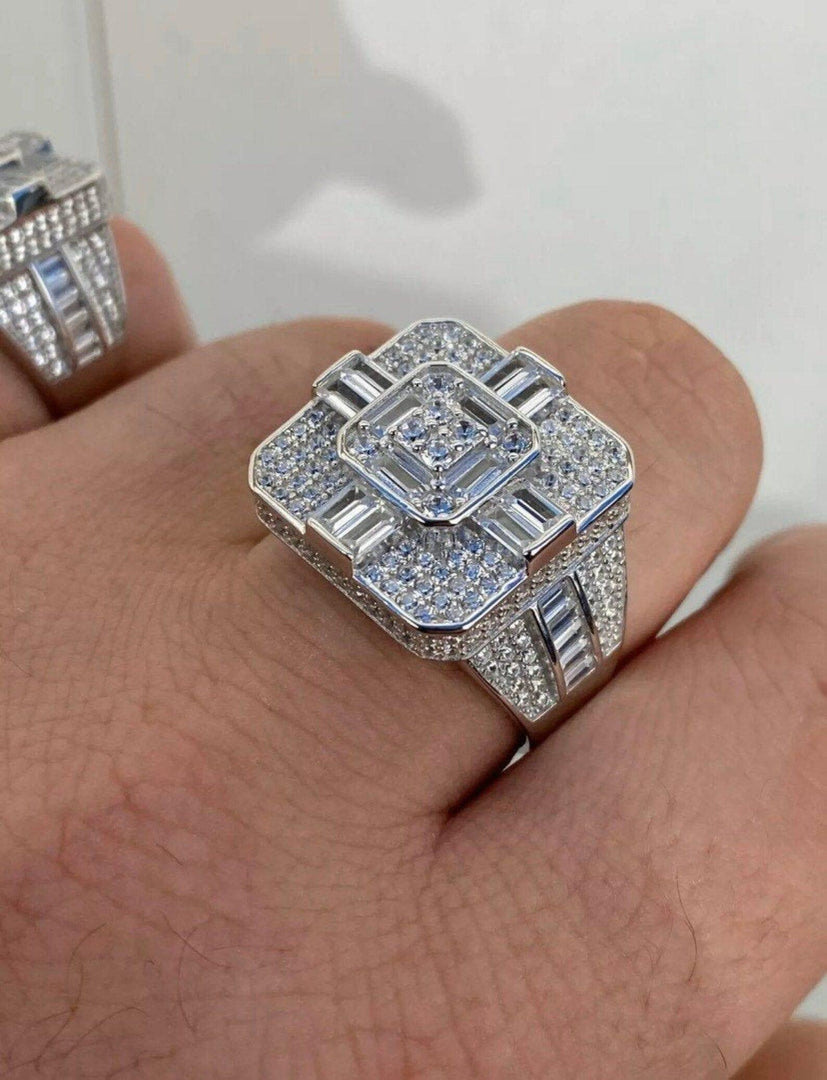 LUXURY HIP HOP FULLY ICED OUT MOISSANITE BAGUETTE DIAMOND CHAMPION MEN’S RINGS