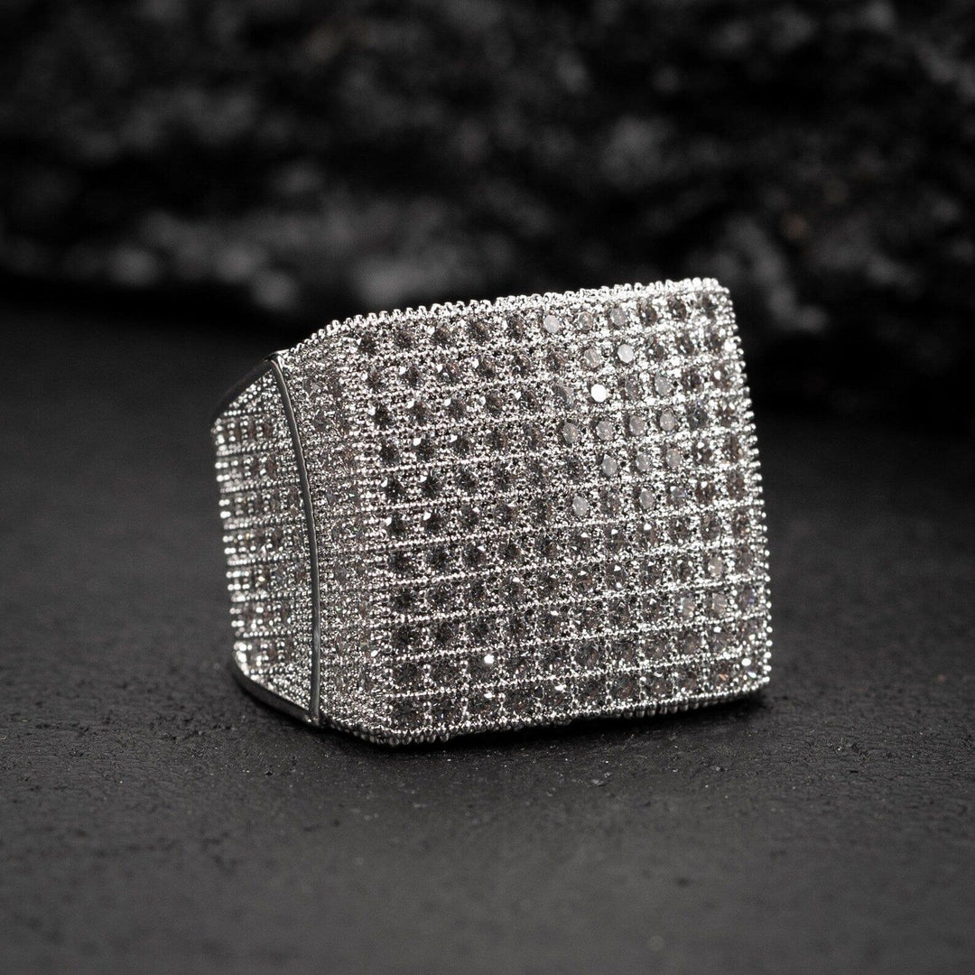 MEN’S WHITE GOLD ICED OUT MOISSANITE MICROPAVE HIPHOP LARGE STATEMENT PINKY RING