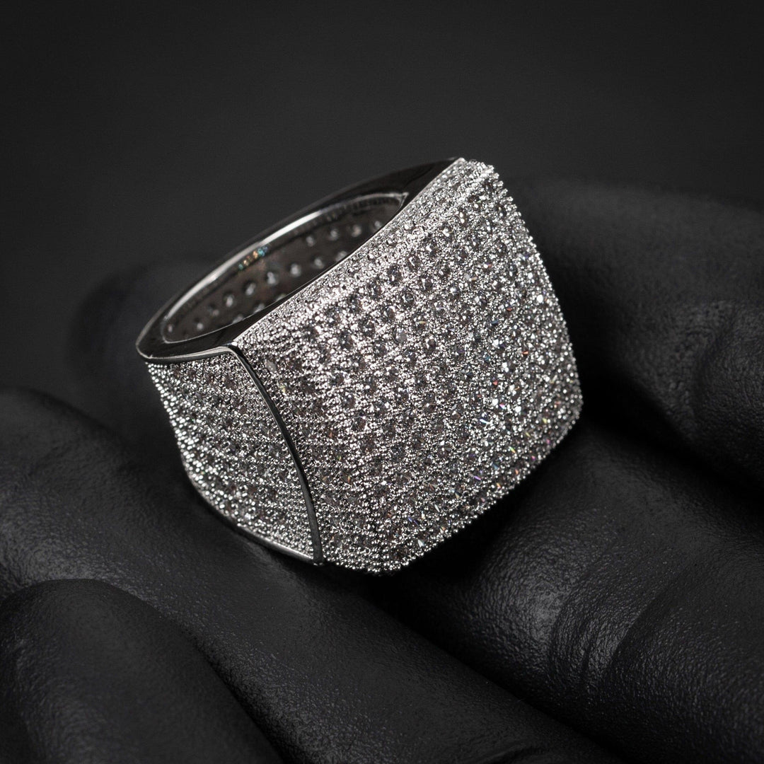 MEN’S WHITE GOLD ICED OUT MOISSANITE MICROPAVE HIPHOP LARGE STATEMENT PINKY RING