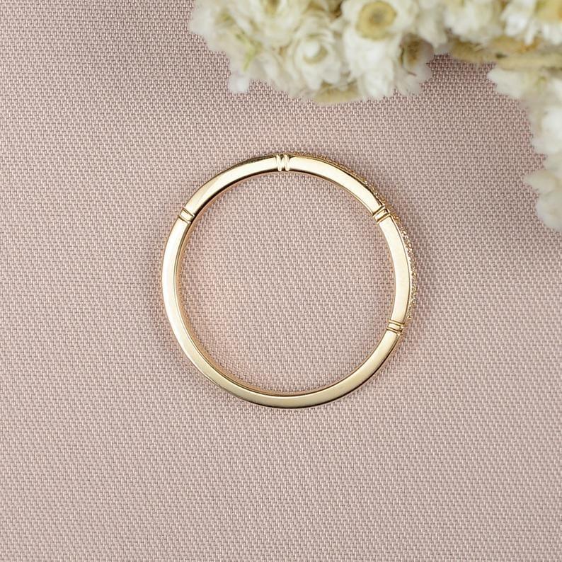 MILGRAIN YELLOW GOLD HALF ETERNITY MINIMALIST BRIDAL STACKING MOISSANITE WEDDING BAND