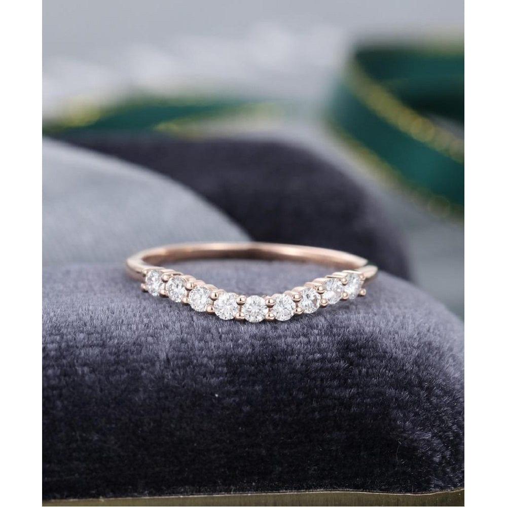 MINIMALIST ROSE GOLD CURVED STACKING MATCHING BRIDAL MOISSANITE WEDDING MATCHING BAND