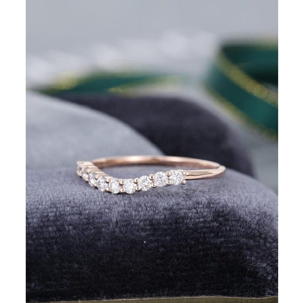 MINIMALIST ROSE GOLD CURVED STACKING MATCHING BRIDAL MOISSANITE WEDDING MATCHING BAND