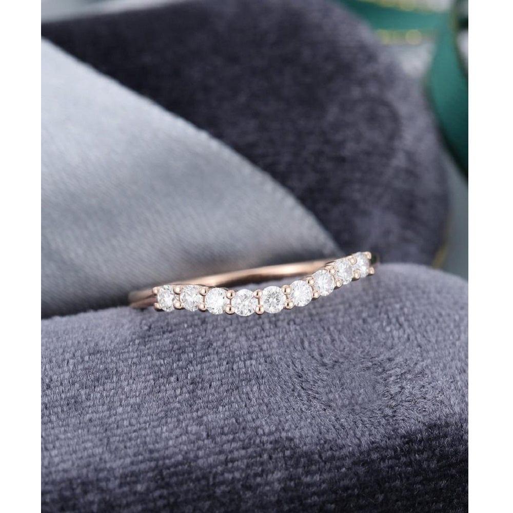 MINIMALIST ROSE GOLD CURVED STACKING MATCHING BRIDAL MOISSANITE WEDDING MATCHING BAND