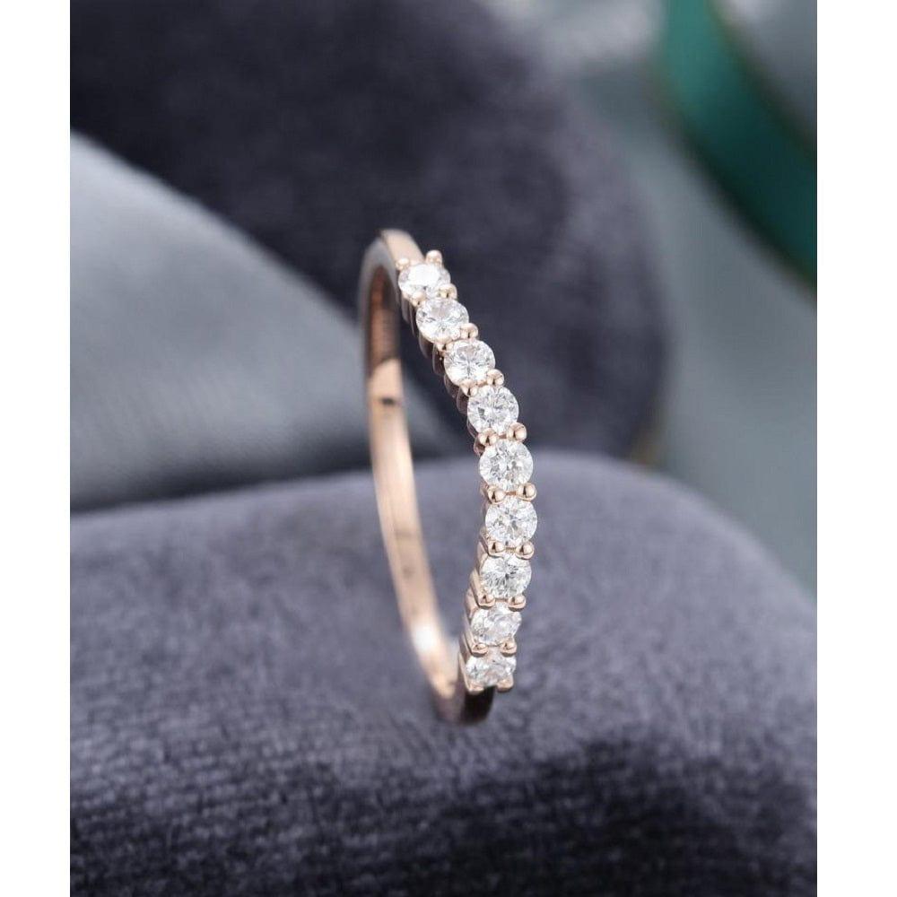 MINIMALIST ROSE GOLD CURVED STACKING MATCHING BRIDAL MOISSANITE WEDDING MATCHING BAND