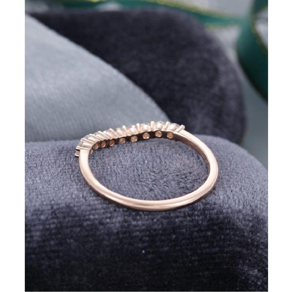 MINIMALIST ROSE GOLD CURVED STACKING MATCHING BRIDAL MOISSANITE WEDDING MATCHING BAND