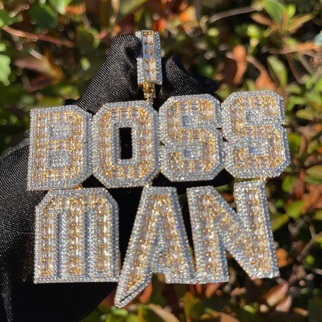 MOISSANITE ICED OUT TWO TONE CUSTOMIZABLE NAME PLATE LETTER PENDANT