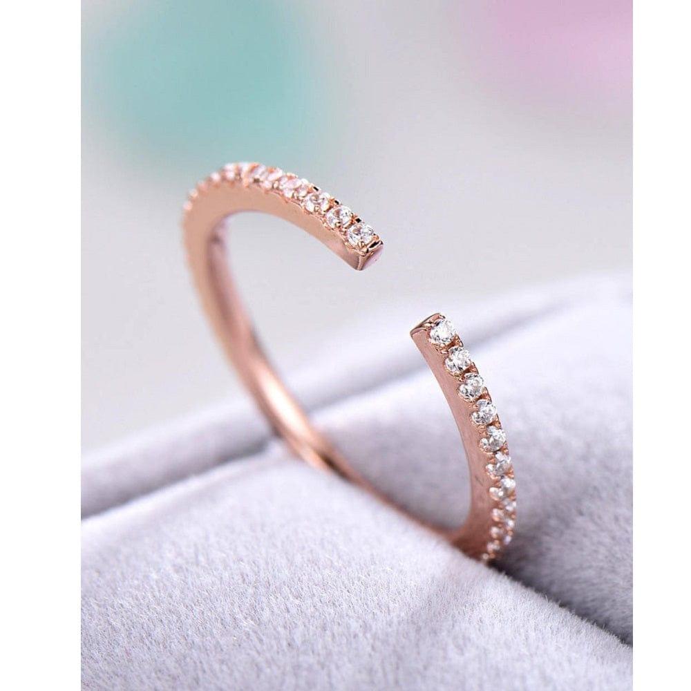 OPEN ROSE GOLD PAVE SET ETERNITY MOISSANITE WEDDING STACKING BAND