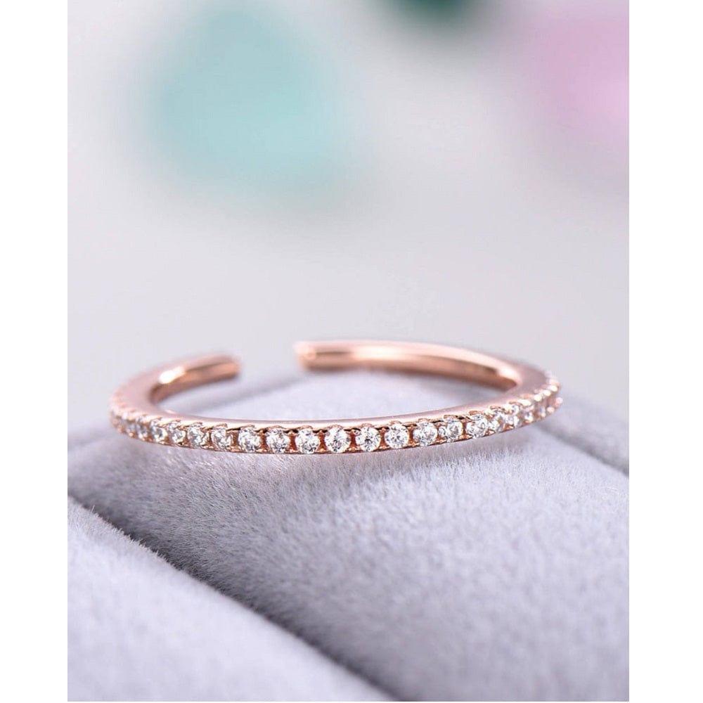 OPEN ROSE GOLD PAVE SET ETERNITY MOISSANITE WEDDING STACKING BAND