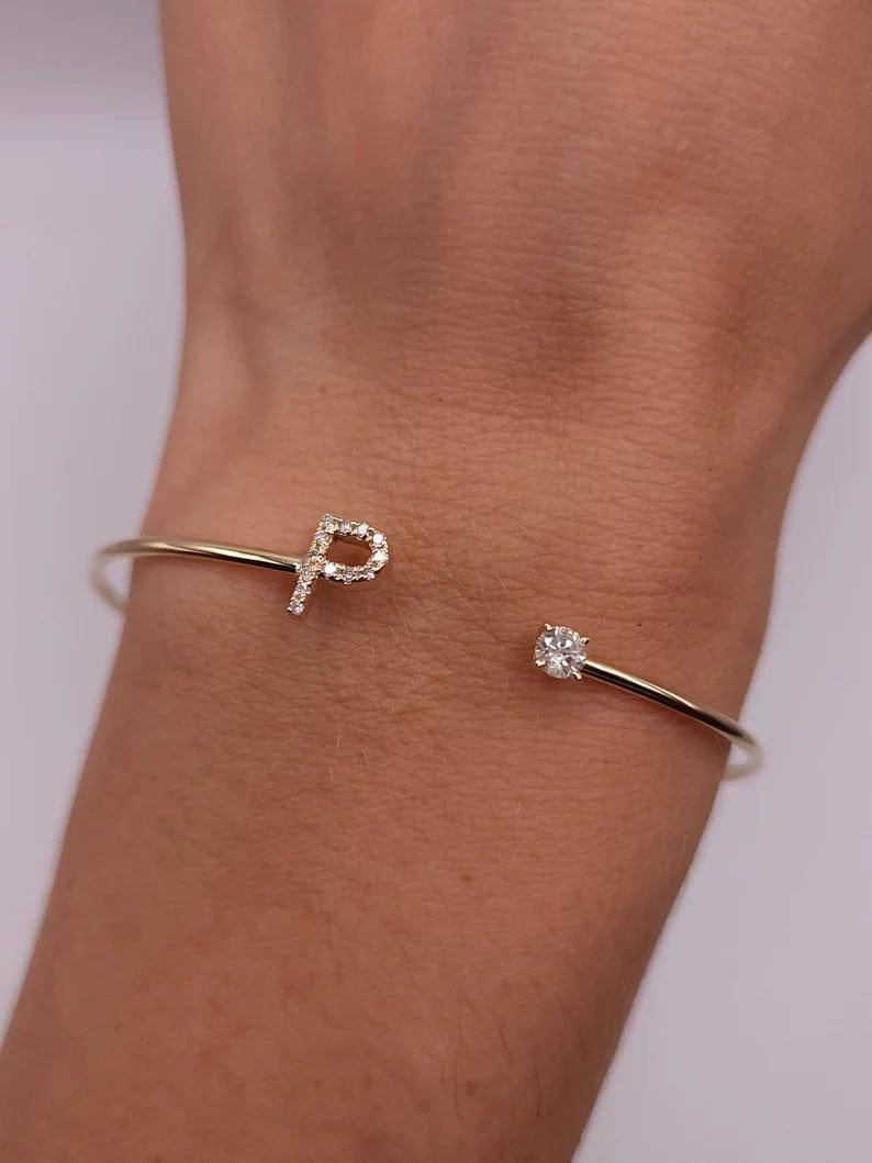 OPEN STYLE CUSTOM LETTER MOISSANITE GOLD BRACELET