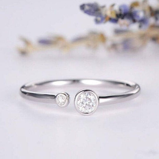 OPEN WHITE GOLD RING BEZEL SET MOISSANITE PROMISE RING BAND CHRISTMAS GIFT