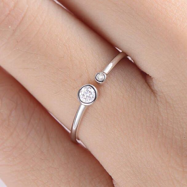 OPEN WHITE GOLD RING BEZEL SET MOISSANITE PROMISE RING BAND CHRISTMAS GIFT