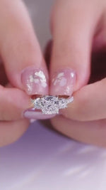 Load and play video in Gallery viewer, Cushion Cut Diamond Three Stone Engagement Ring 2.60 CTW IGI Certified Lab Grown Diamond