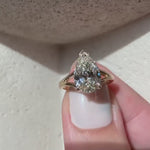 Load and play video in Gallery viewer, 3 carat Pear Shaped Lab Grown Diamond Engagement Ring, 14k Gold Pear Cut Split Shank Ring