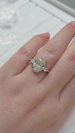 Load and play video in Gallery viewer, Three Stone Engagement Ring, Lab Grown Diamond E VVS Oval Weeding Ring, 14k Gold Promise Ring