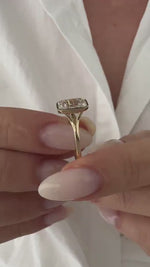 Load and play video in Gallery viewer, 3 Carat Emerald Cut E VVS2 Lab Grown Diamond Bezel Set Solitaire Ring