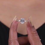 Load and play video in Gallery viewer, 14K Gold Emerald Cut Lab Grown Diamond Art Deco Engagement Ring: Baguette Side Stones