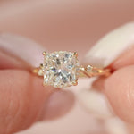 Load and play video in Gallery viewer, 2CT Princess Hidden-Halo Solitaire Ring, 14k Solid Gold Lab-Grown Diamond Leaf Vine Band