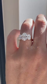 Load and play video in Gallery viewer, Lab Grown Diamond Oval Engagement Ring, 14k Gold E VS Three Stone Ring, Classic Lab Grown Jewelry