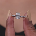 Load and play video in Gallery viewer, Radiant Cut Lab Grown Diamond Solitaire Engagement Ring, Marquise Side Stone Proposal Ring