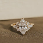 Load and play video in Gallery viewer, 14k Gold Marquise Cut Lab Grown Diamond Engagement ring ,Vintage Inspired Bridal jewelry