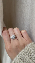 Load and play video in Gallery viewer, 1.5 carat Round Lab Grown Diamond Halo Engagement Ring, 14k Gold Solitaire Ring
